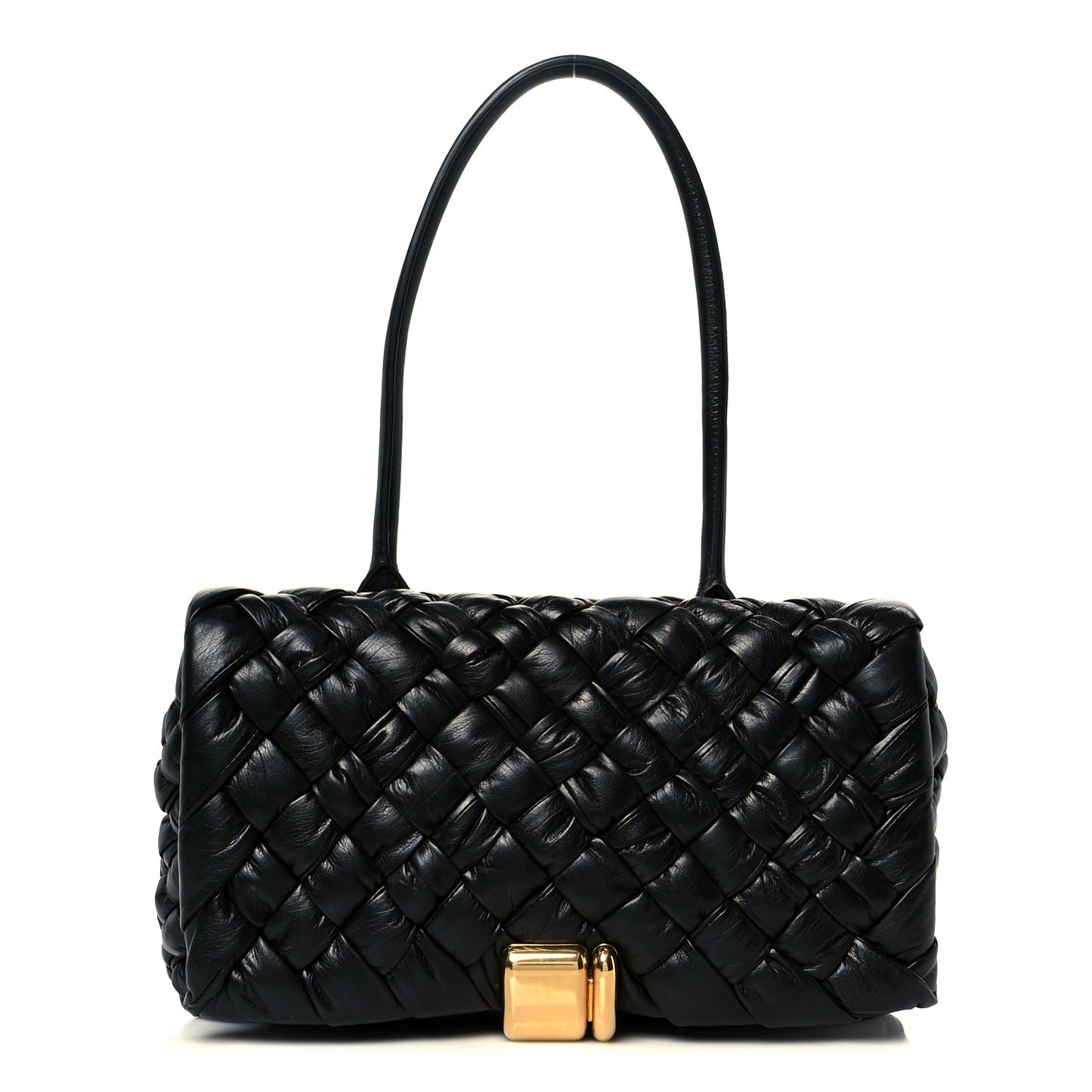 Calfskin Intreccio Rumple Desiree Shoulder Bag Black
