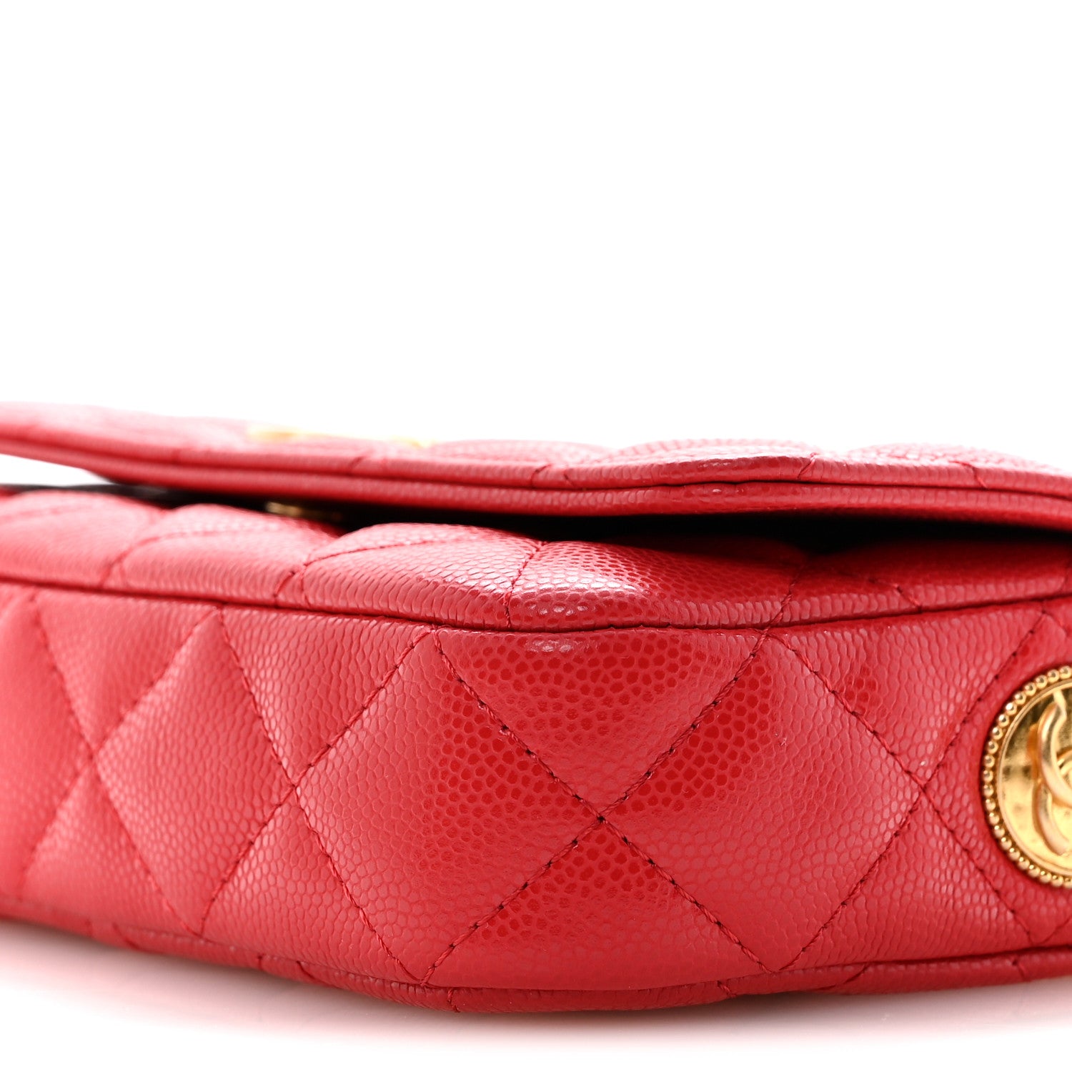 Chanel Caviar Quilted Yours Buttons Phone Holder With Chain Red 10 of 11