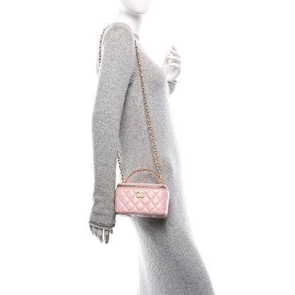 Chanel Lambskin Quilted Golden Links Top Handle Vanity Case With Chain Light Pink 2 of 12