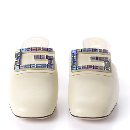Gucci Malaga Kid Crystal Square G Madelyn Mules 37.5 Vintage White 2 of 10