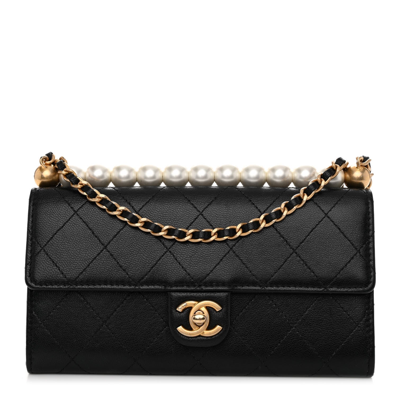 Chanel Goatskin Quilted Chic Pearls Clutch With Chain Black 1 of 12