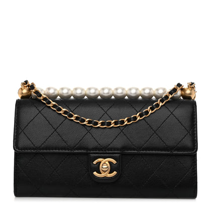 Chanel Goatskin Quilted Chic Pearls Clutch With Chain Black 1 of 12