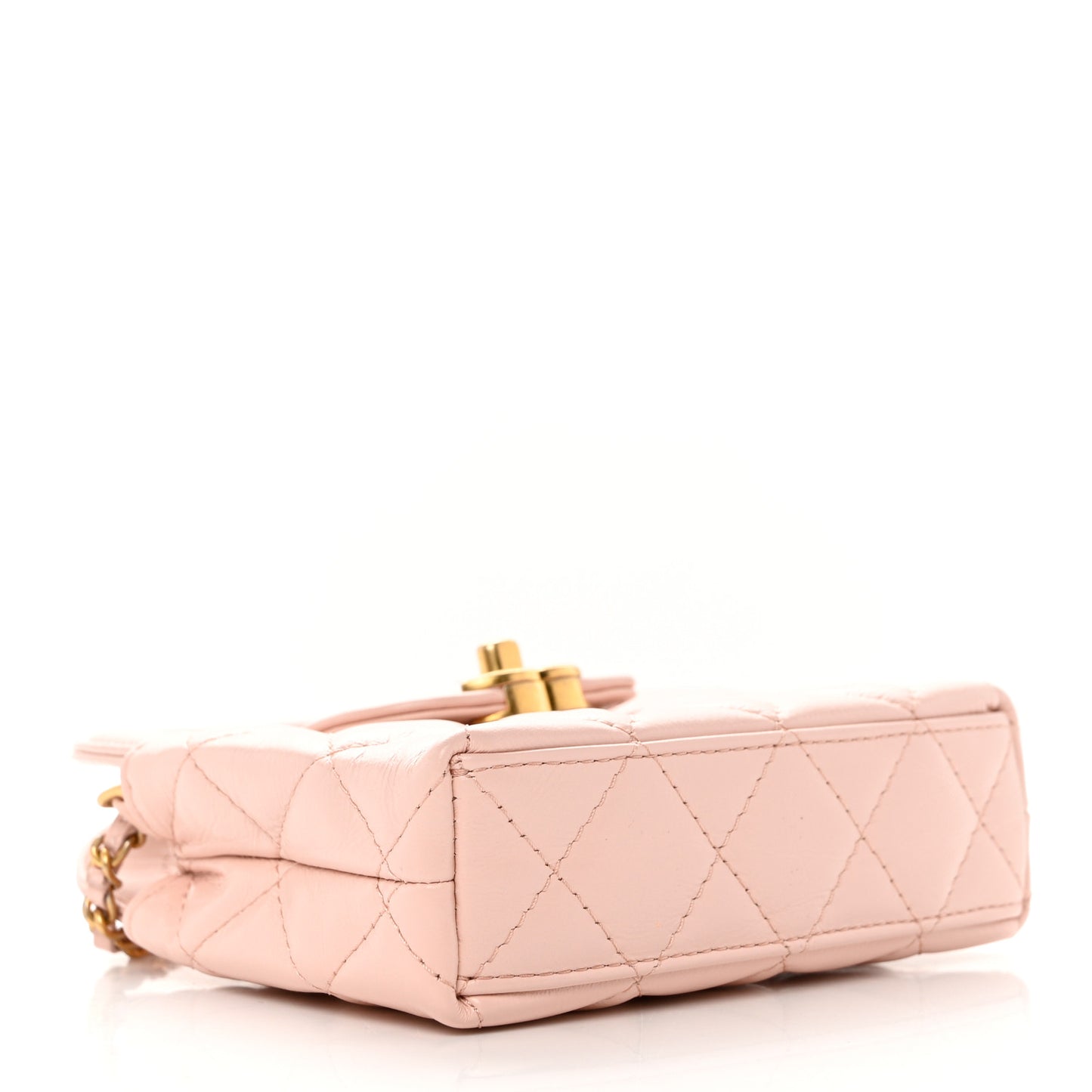 Shiny Aged Calfskin Quilted Mini Nano Kelly Shopper Light Pink