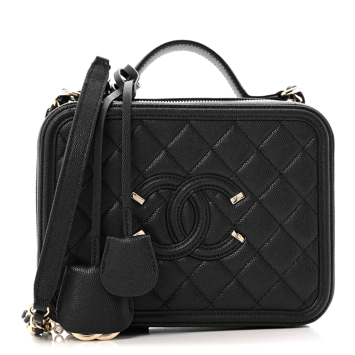 Caviar Quilted Medium CC Filigree Vanity Case Black