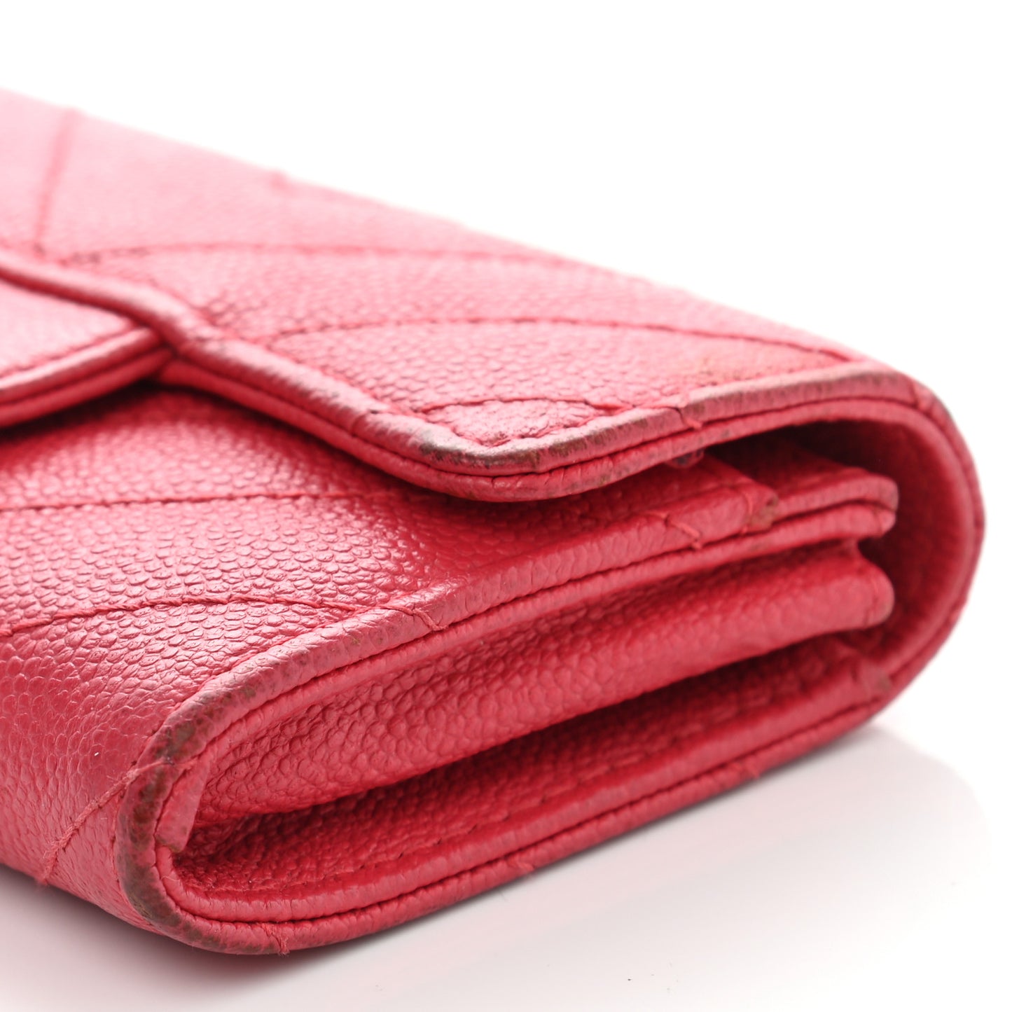 Caviar Chevron Quilted Flap Card Holder Red