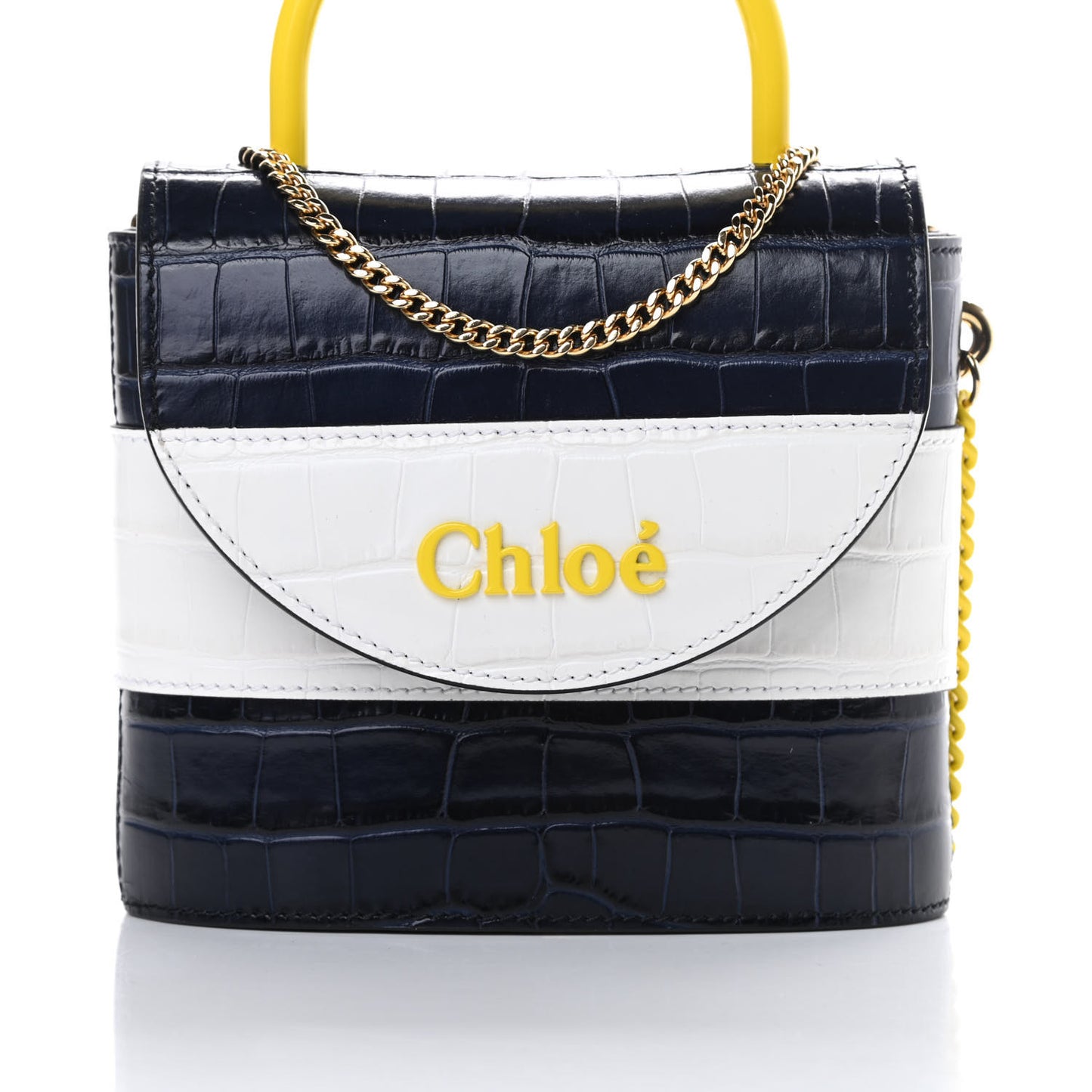 Calfskin Crocodile Embossed Small Aby Lock Full Blue