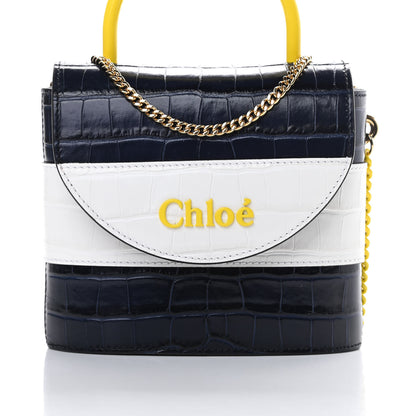 Chloe Calfskin Crocodile Embossed Small Aby Lock Full Blue 8 of 11