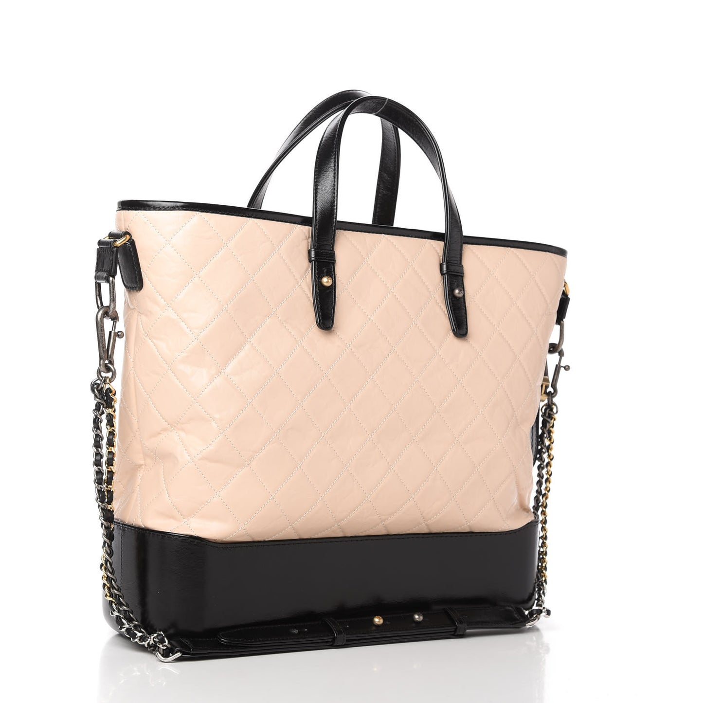 Aged Calfskin Quilted Large Gabrielle Shopping Tote Beige Black