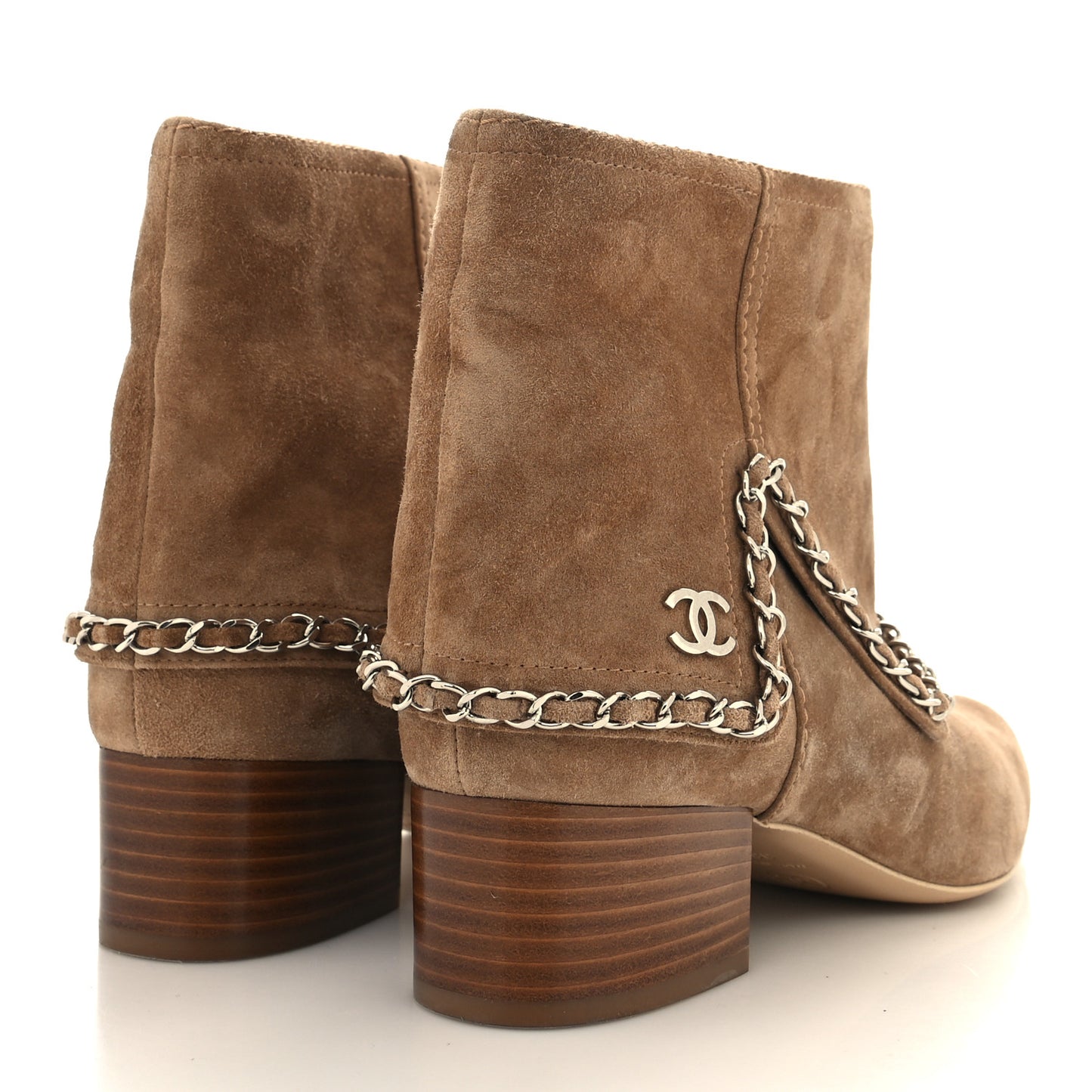 Suede Calfskin Chain CC Short Boots 38.5 Beige