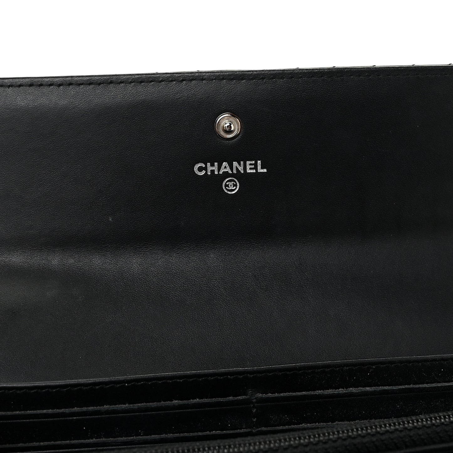 Patent Chevron Quilted Large Gusset Flap Wallet Black