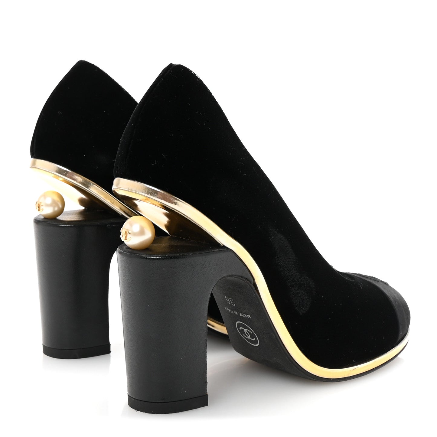 Velvet Satin Cap Toe Pearl Pumps 36 Black