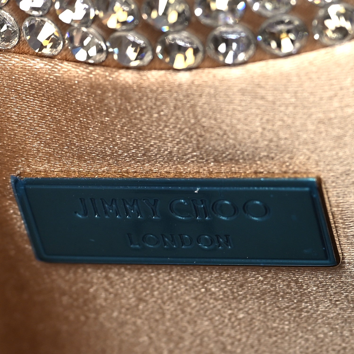 Jimmy Choo Satin Hotfix Crystal Embellished Bon Bon Bucket Bag Gold Silver 5 of 10