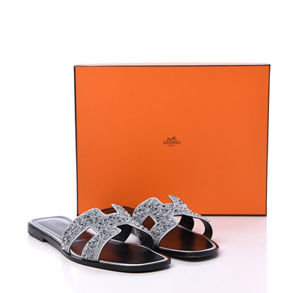 Hermes Suede Goatskin Crystal Oran Sandals 39.5 Gris Argente 10 of 10