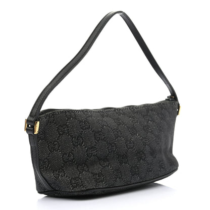 Gucci Denim Monogram Boat Pochette Black 3 of 7