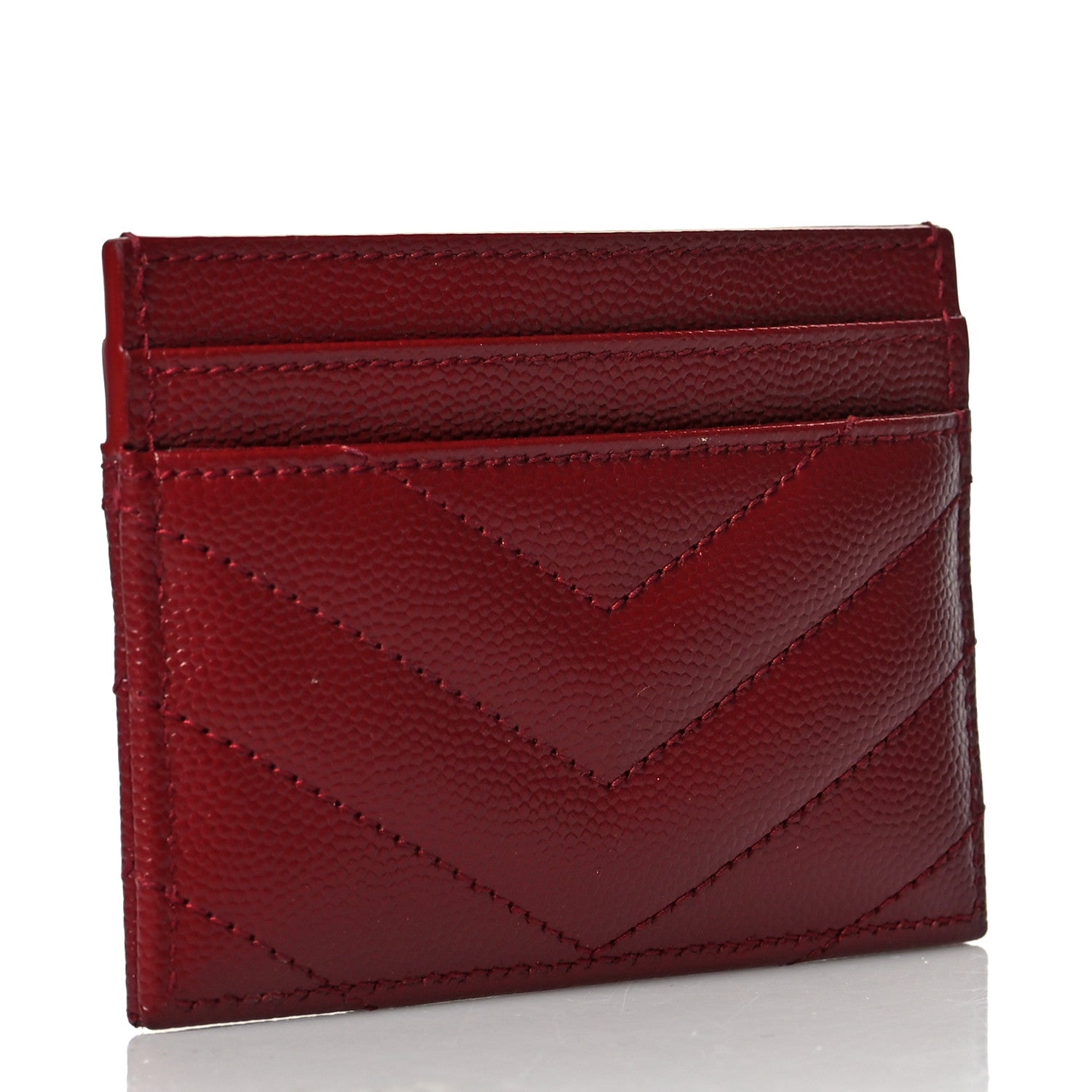 Saint Laurent Grain De Poudre Matelasse Chevron Monogram Credit Card Case Palissandre 3 of 8