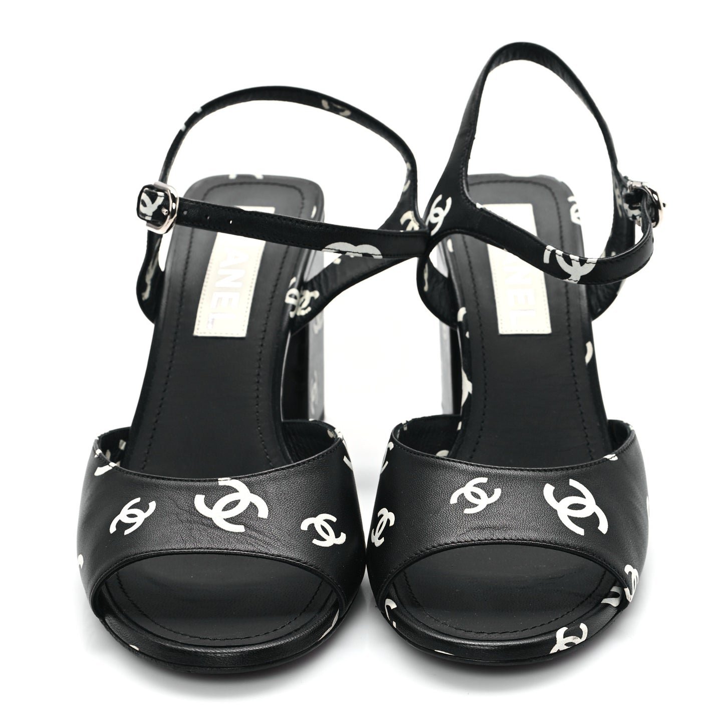 Printed Lambskin CC Platform Sandals 39.5 Black White
