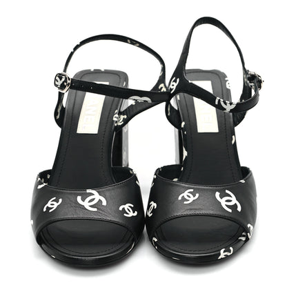 Chanel Printed Lambskin CC Platform Sandals 39.5 Black White 3 of 9