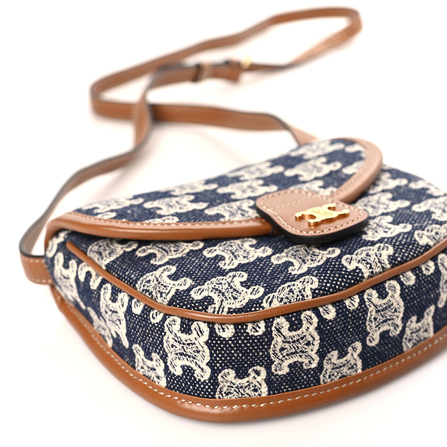 Celine Triomphe Canvas Calfskin Mini Besace Bag Navy White 7 of 8