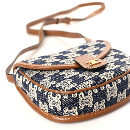 Celine Triomphe Canvas Calfskin Mini Besace Bag Navy White 7 of 8