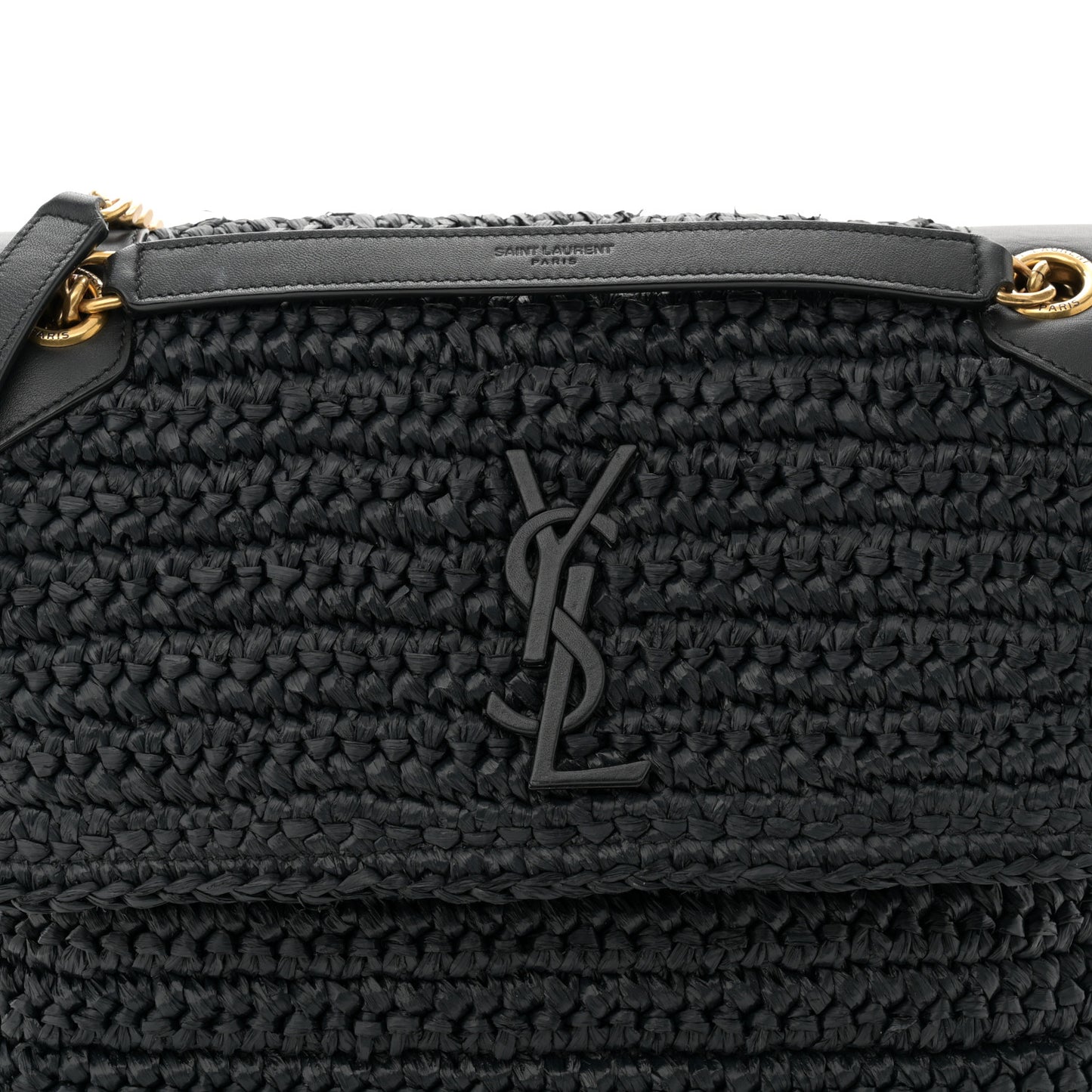 Raffia Calfskin Monogram Medium Niki Chain Satchel Black