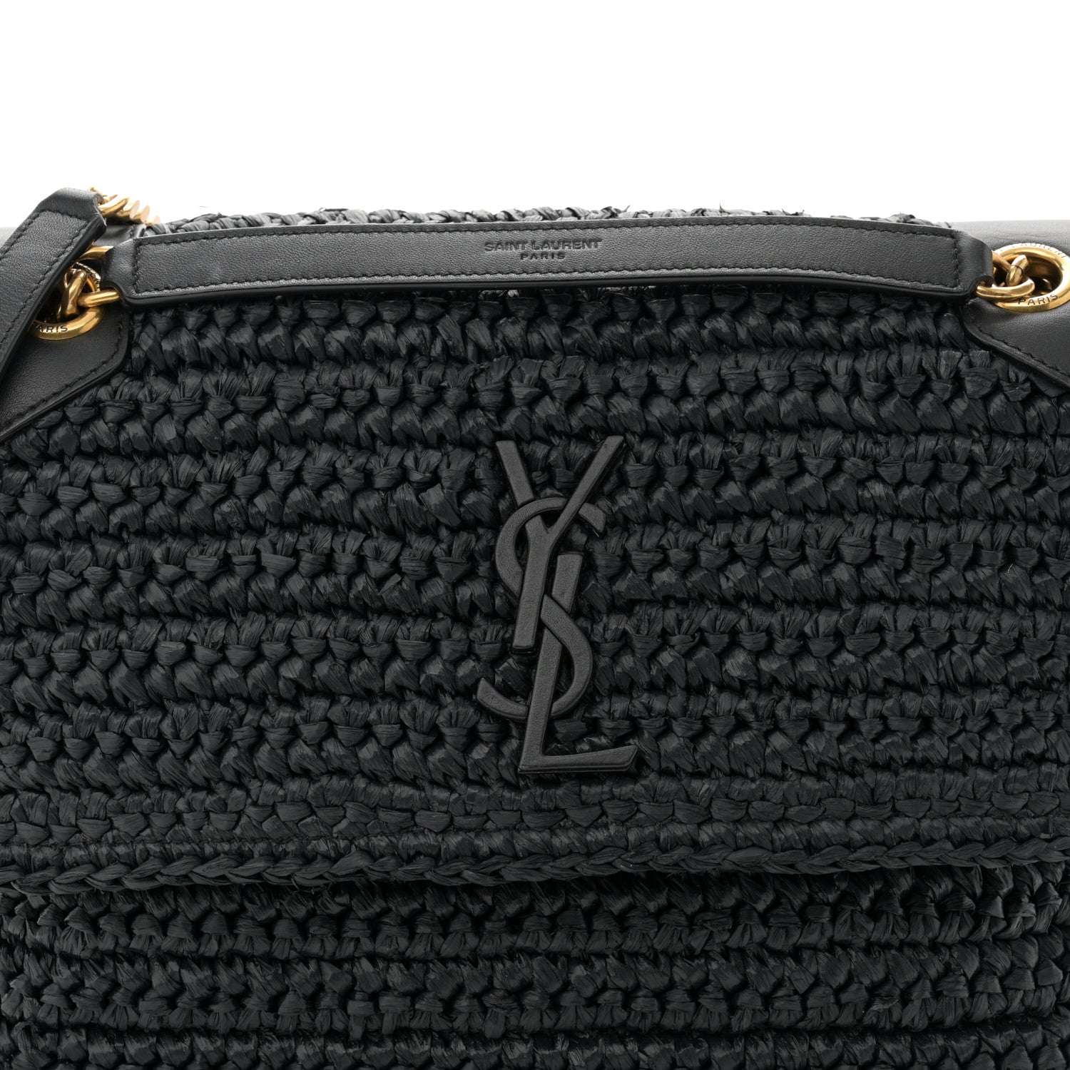 Saint Laurent Raffia Calfskin Monogram Medium Niki Chain Satchel Black 9 of 11