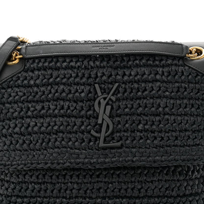 Saint Laurent Raffia Calfskin Monogram Medium Niki Chain Satchel Black 9 of 11