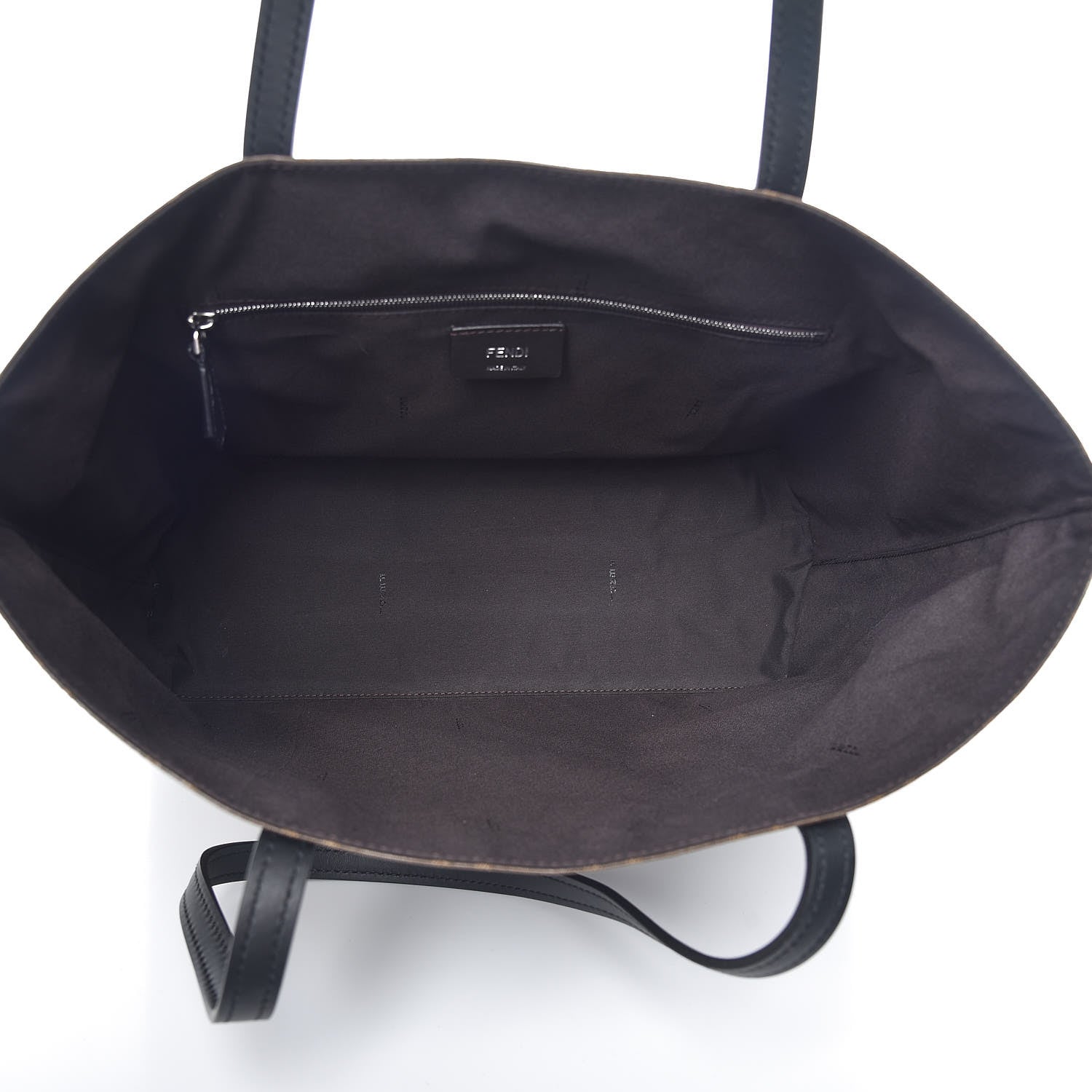 Fendi Glazed Fabric Vitello Century FF 1974 Stamp Patch Shopping Tote Mogano Panna Black 7 of 14