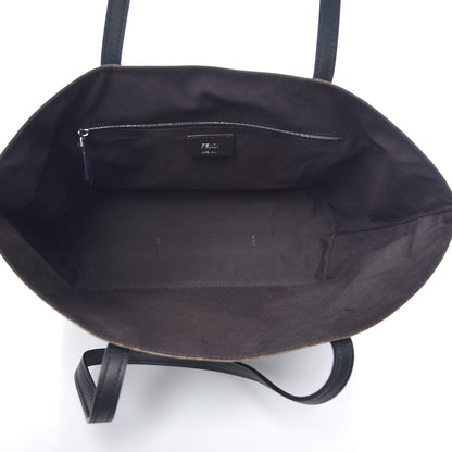 Fendi Glazed Fabric Vitello Century FF 1974 Stamp Patch Shopping Tote Mogano Panna Black 7 of 14