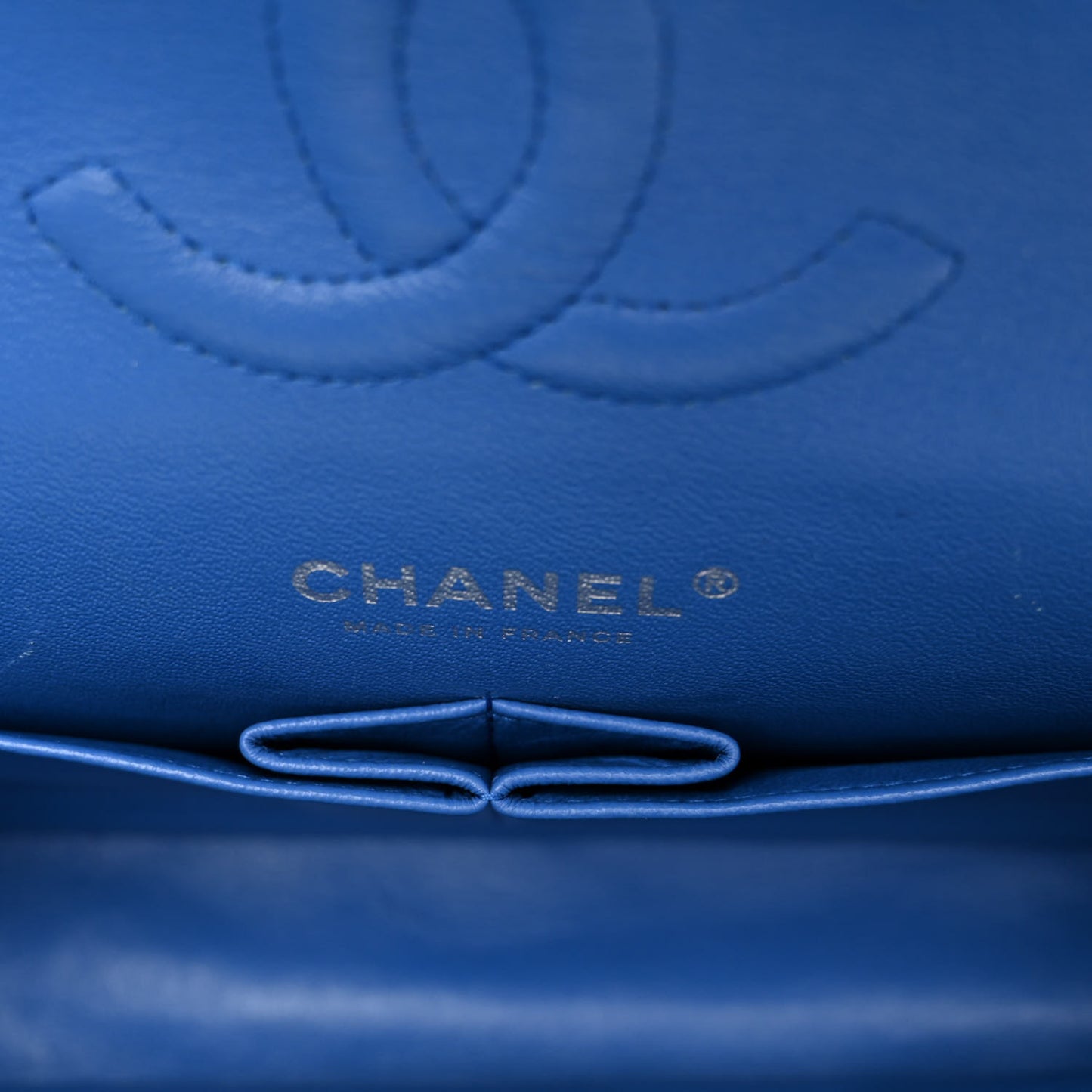 Patent Quilted Medium Double Flap Blue