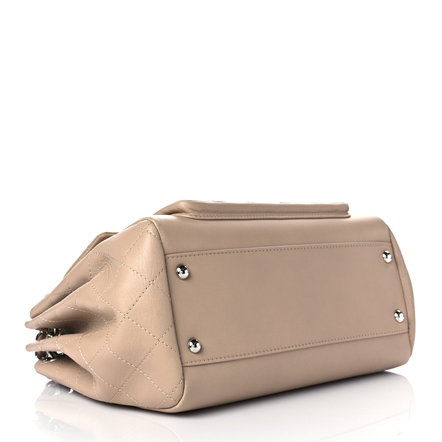 Lambskin Quilted CC Accordion Shopping Bag Beige