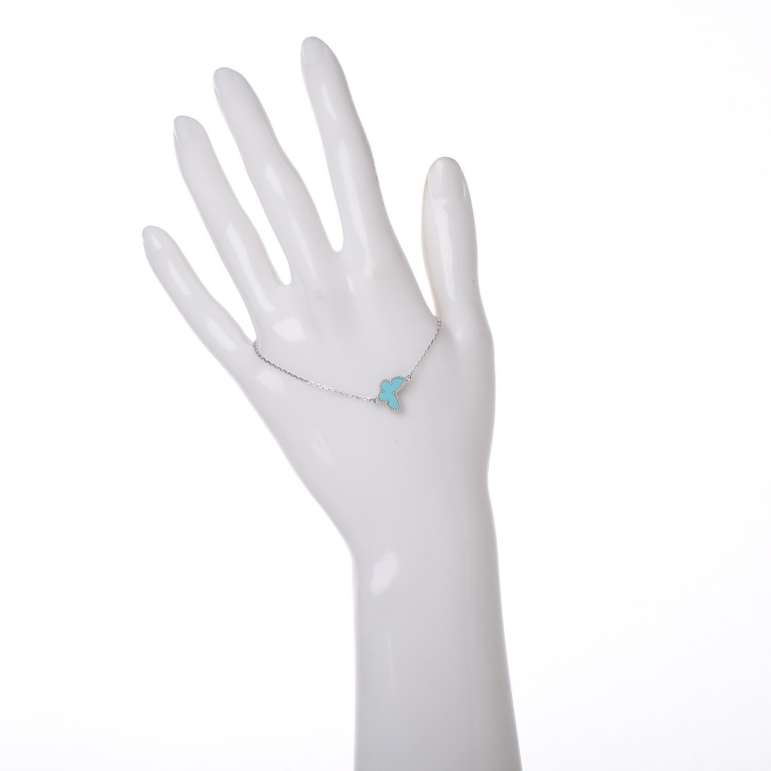 Van Cleef & Arpels 18K White Gold Turquoise Sweet Alhambra Butterfly Bracelet 2 of 7