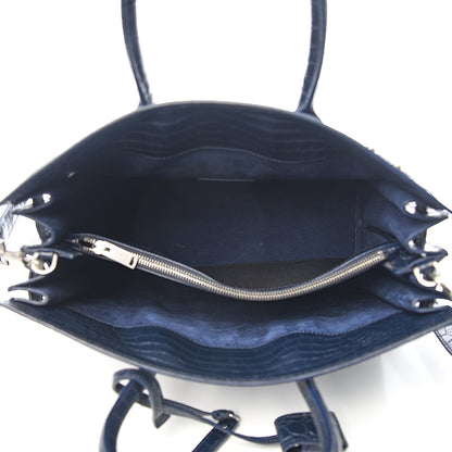 Saint Laurent Calfskin Crocodile Embossed Small Supple Sac de Jour Navy 4 of 8