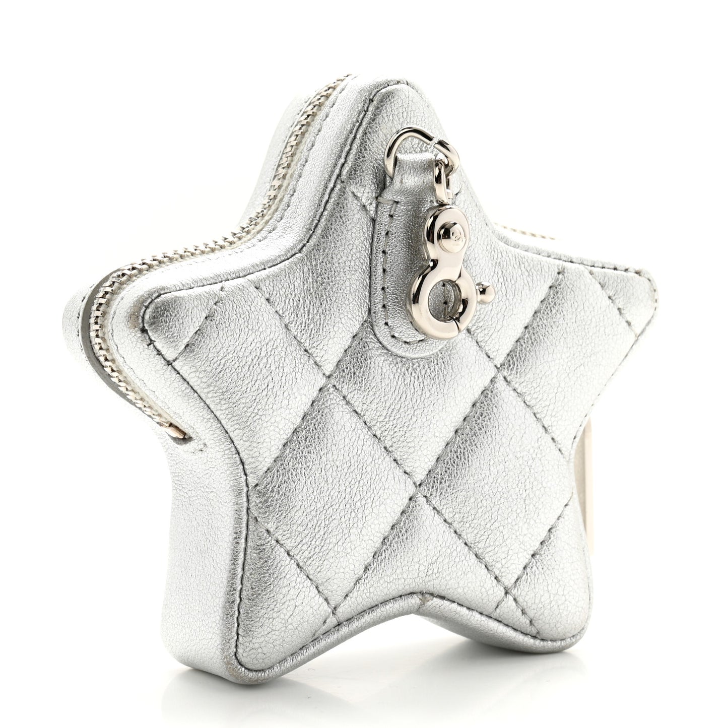 Metallic Lambskin Walk Of Fame Star Clip On Coin Purse Silver