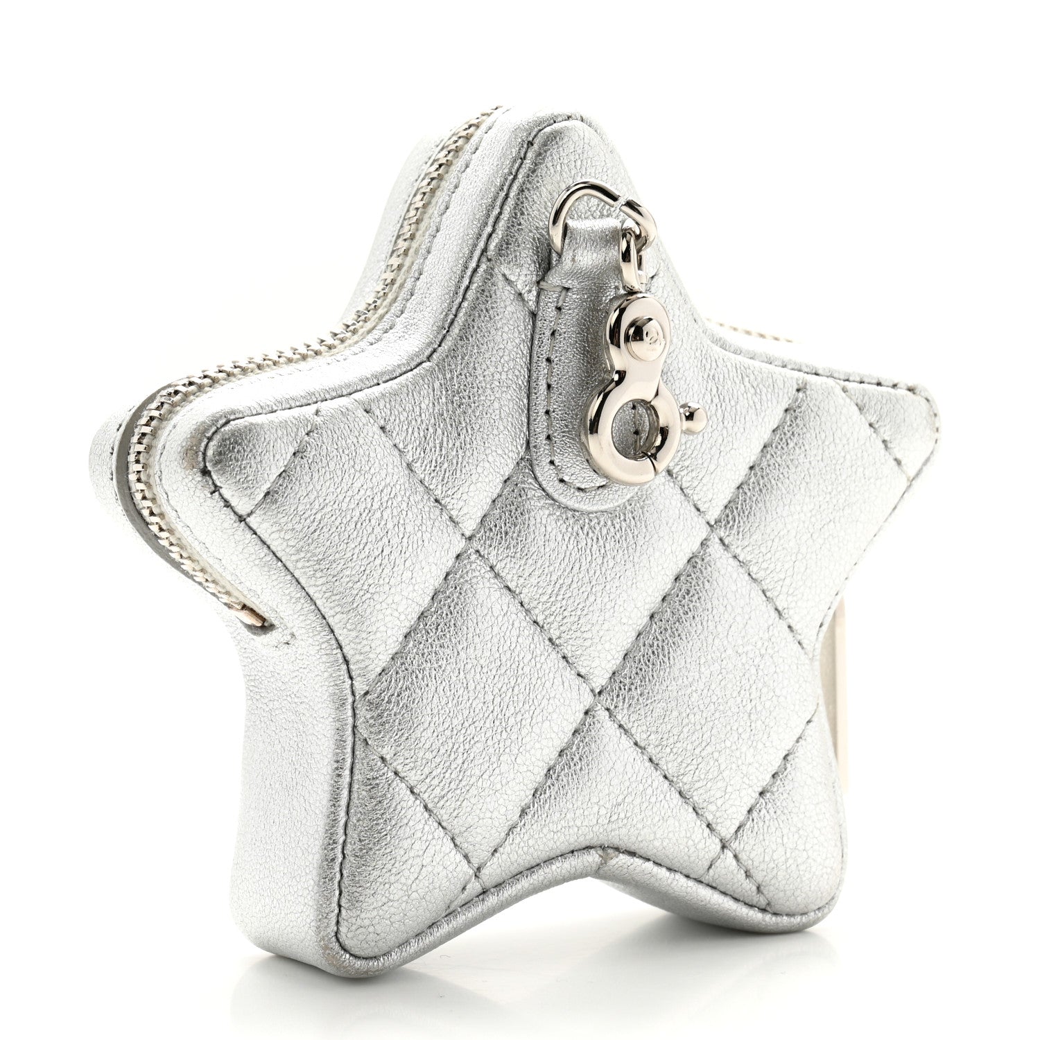 Chanel Metallic Lambskin Walk Of Fame Star Clip On Coin Purse Silver 3 of 9