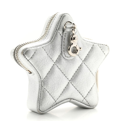 Chanel Metallic Lambskin Walk Of Fame Star Clip On Coin Purse Silver 3 of 9