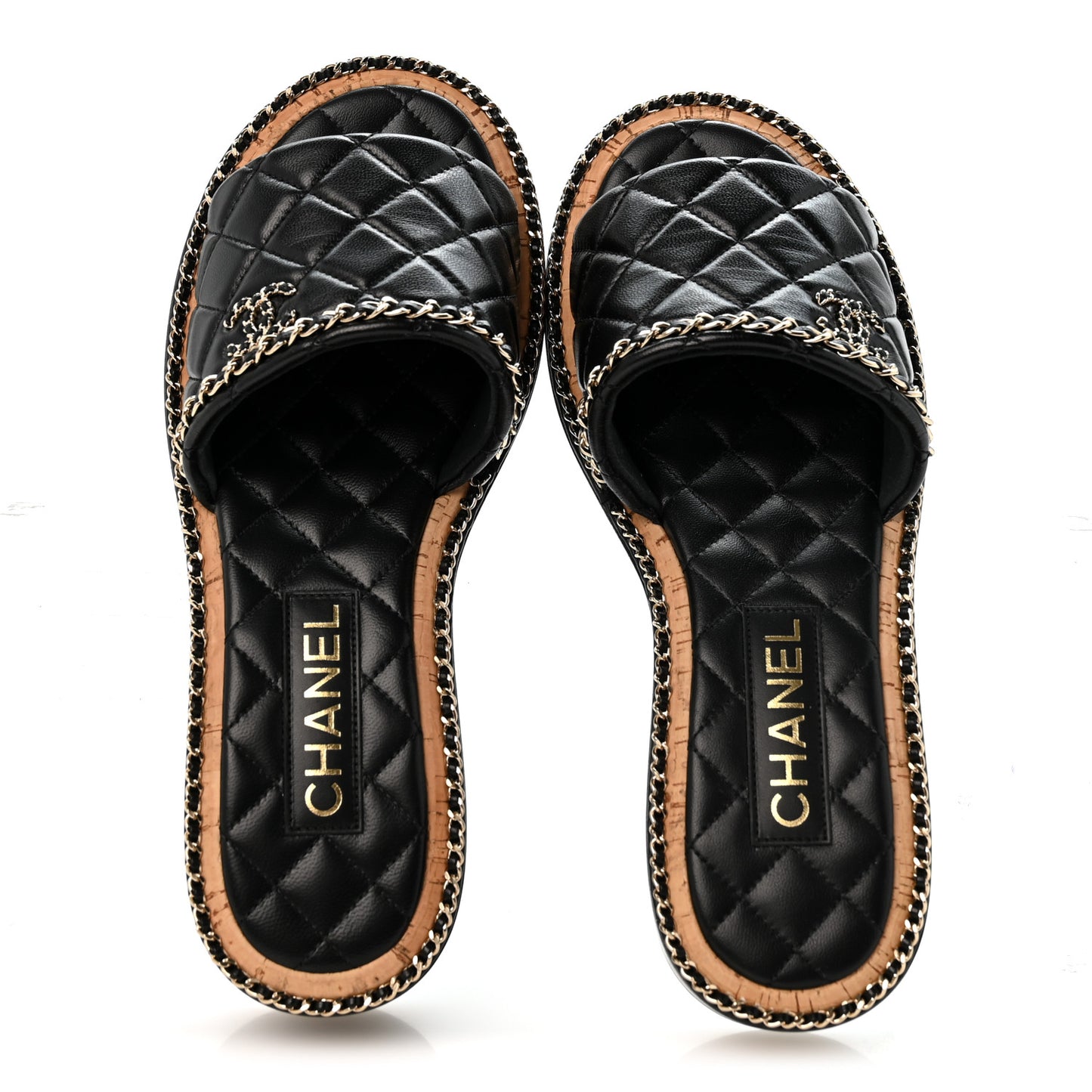 Lambskin Quilted Chain CC Mules 39 Black