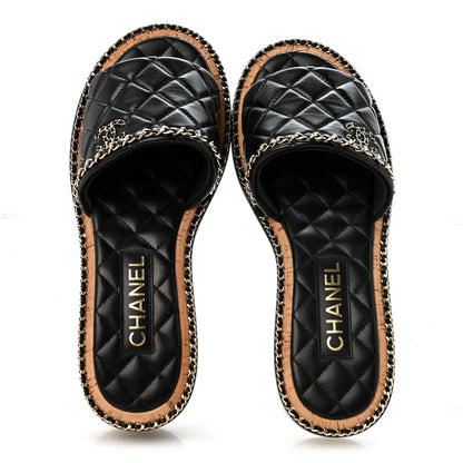 Chanel Lambskin Quilted Chain CC Mules 39 Black 2 of 9