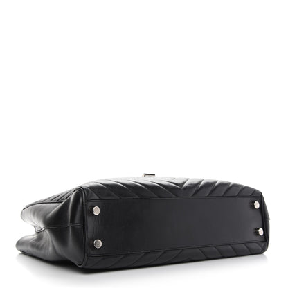 Saint Laurent Smooth Calfskin Matelasse Chevron Monogram Shopping Bag Black 4 of 13