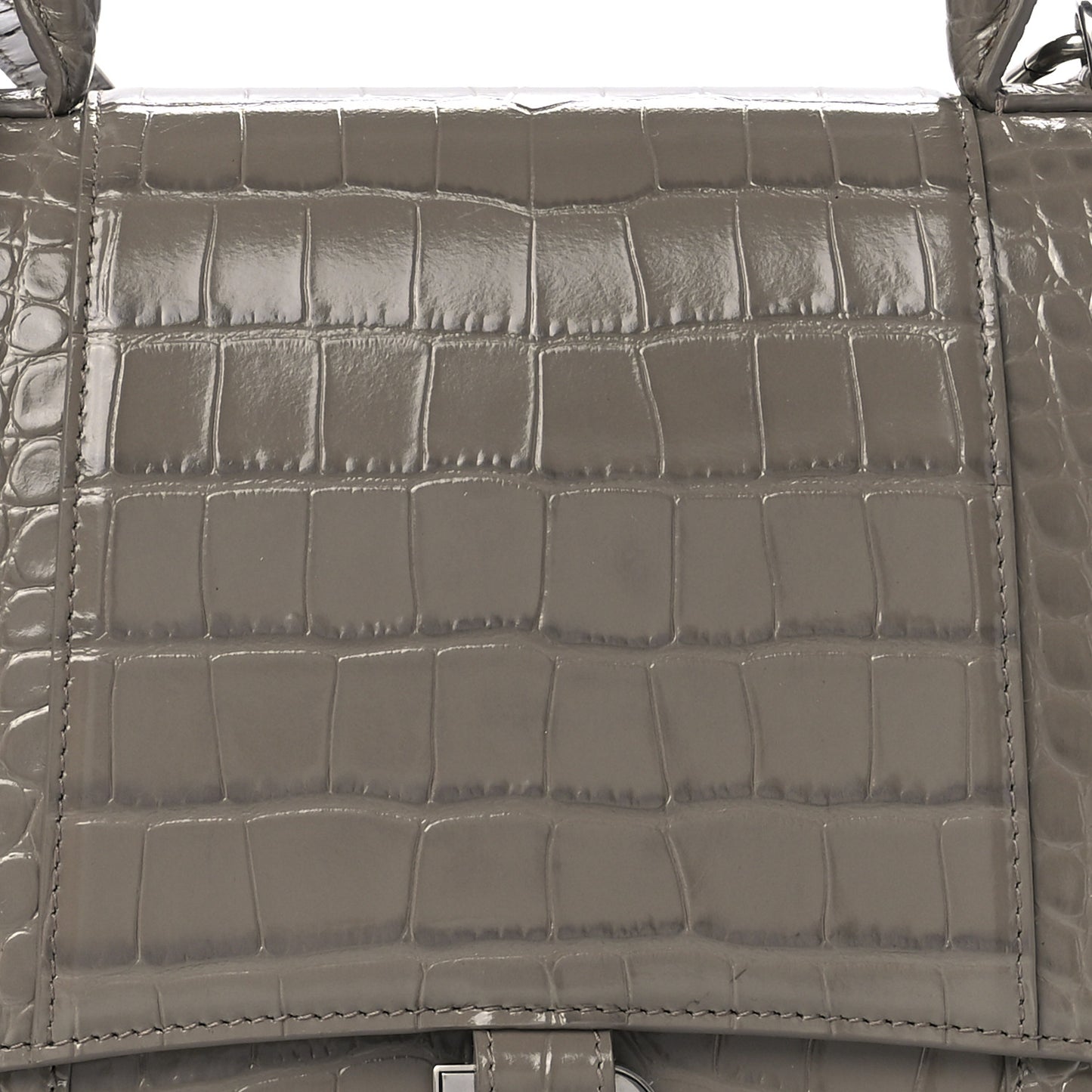 Shiny Calfskin Crocodile Embossed Medium Hourglass Top Handle Bag Mink Grey