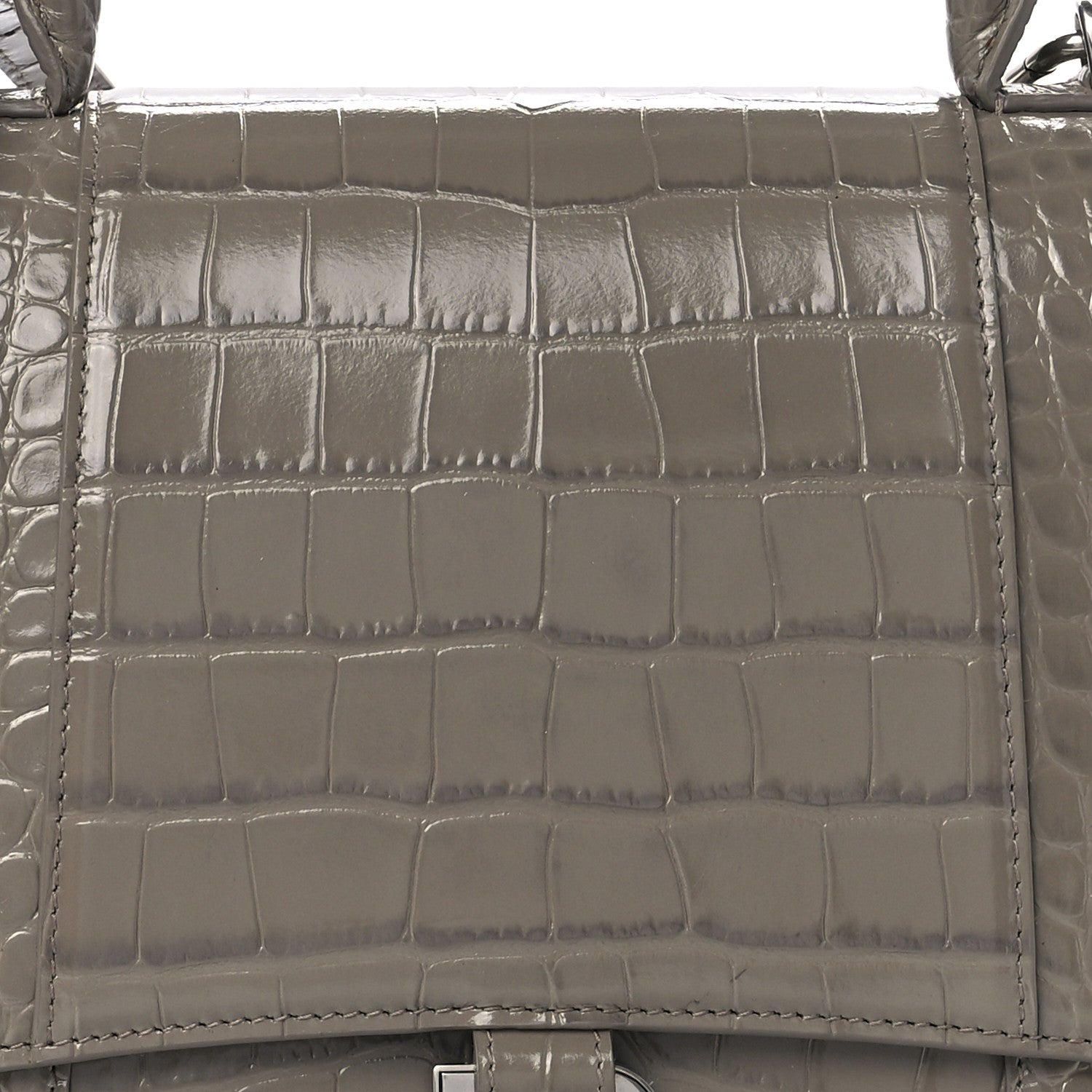Balenciaga Shiny Calfskin Crocodile Embossed Medium Hourglass Top Handle Bag Mink Grey 9 of 14
