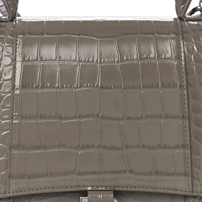 Balenciaga Shiny Calfskin Crocodile Embossed Medium Hourglass Top Handle Bag Mink Grey 9 of 14
