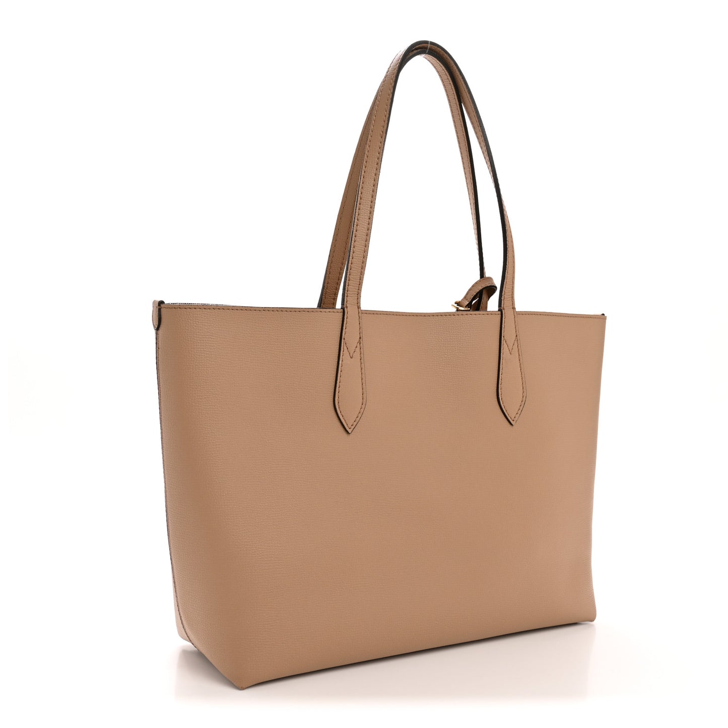 Grainy Calfskin Haymarket Check Medium Reversible Tote Camel