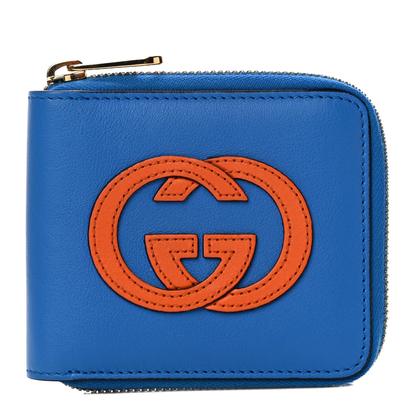 Vitello Eclipse Interlocking G Zip Around Card Case Wallet Bright Splash Carrot Orange