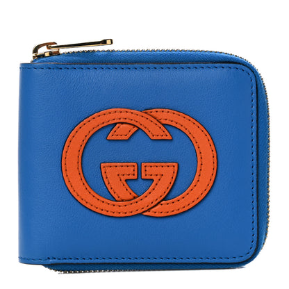 Gucci Vitello Eclipse Interlocking G Zip Around Card Case Wallet Bright Splash Carrot Orange 1 of 10
