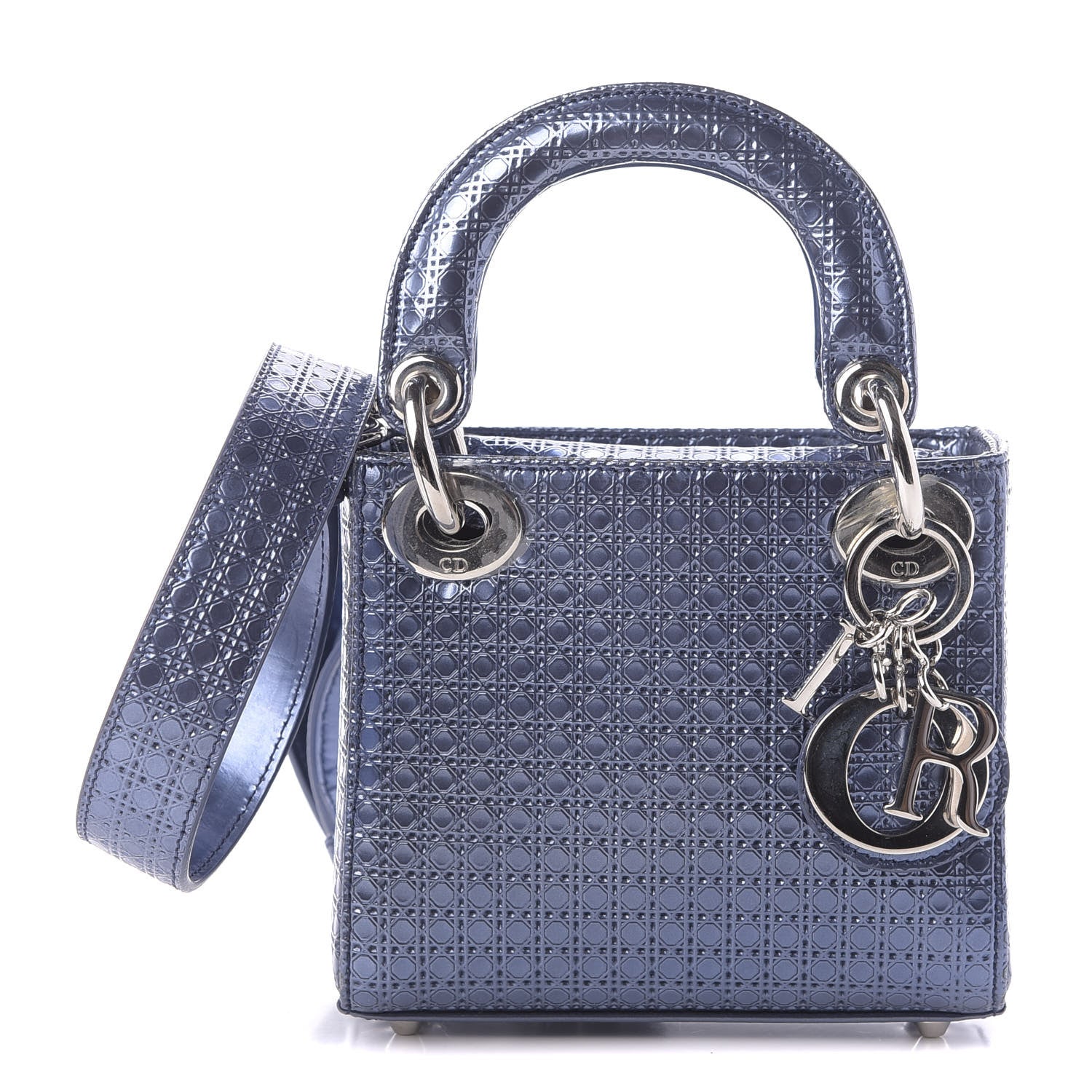 Christian Dior Metallic Patent Micro-Cannage Mini Lady Dior Blue 1 of 11