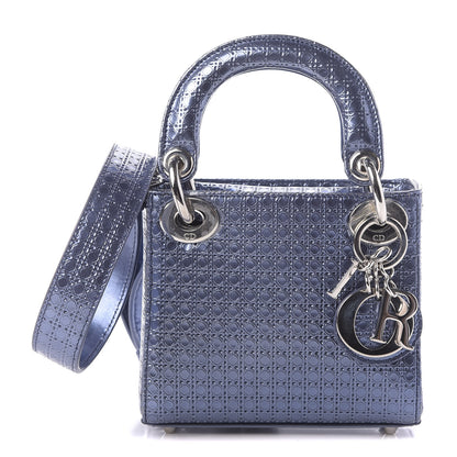 Christian Dior Metallic Patent Micro-Cannage Mini Lady Dior Blue 1 of 11