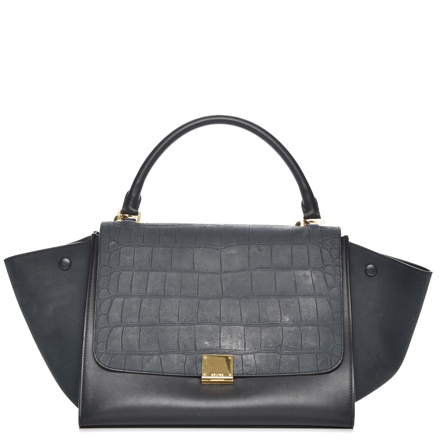 Nubuck Crocodile Embossed Medium Trapeze Navy