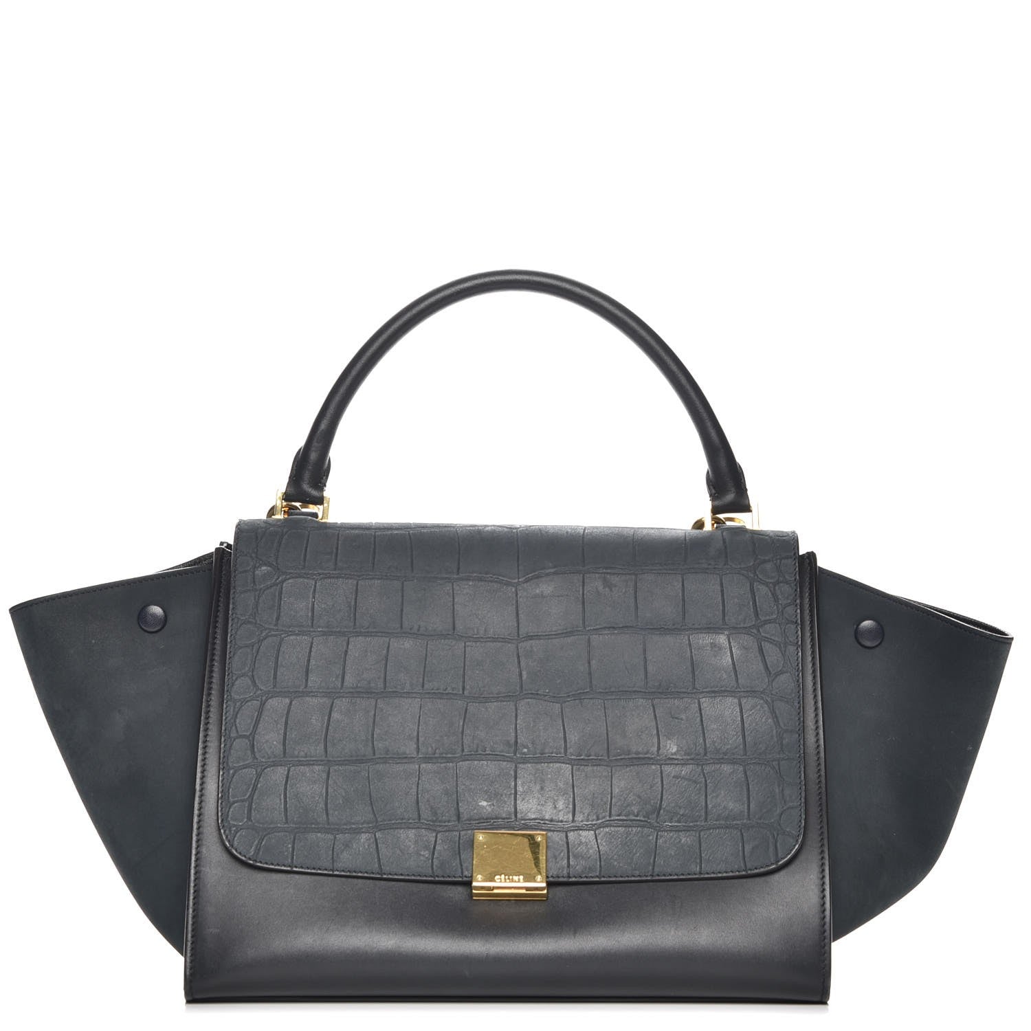 Celine Nubuck Crocodile Embossed Medium Trapeze Navy 1 of 8