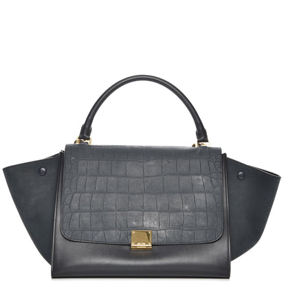 Celine Nubuck Crocodile Embossed Medium Trapeze Navy 1 of 8