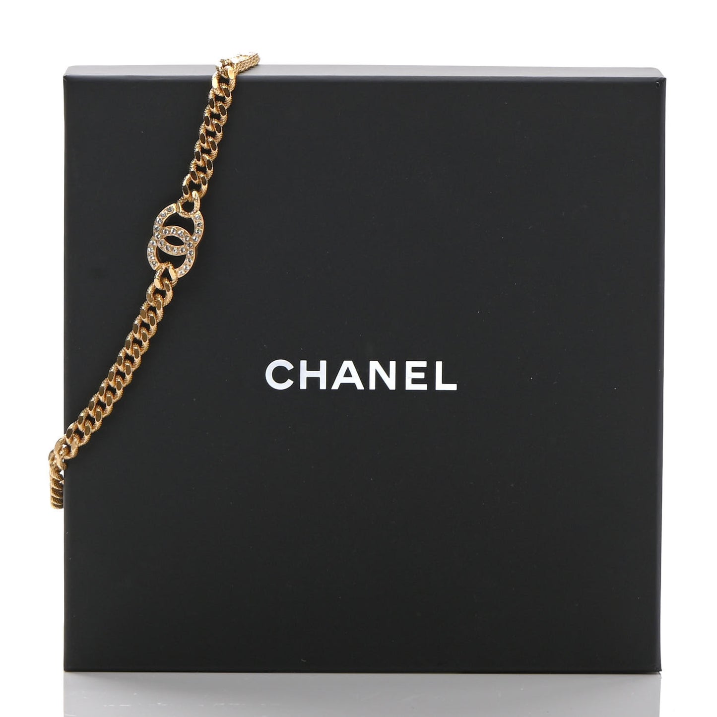 Crystal Chain Link CC Choker Necklace Gold